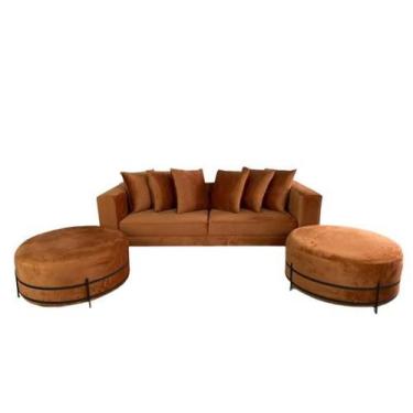 Imagem de Sofá Pietro SuedeTerracota 2,20 + 2 Puff Michelangelo 90Cm Suede terra