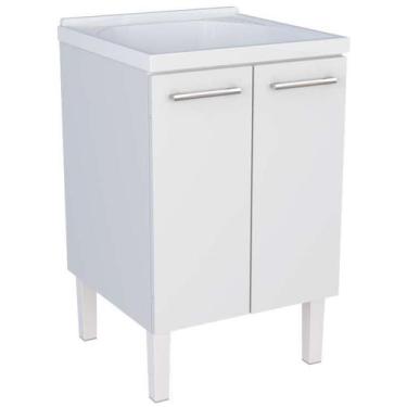 Imagem de Gabinete de Lavanderia Branco em Aço 60cm com Tanque Sintético Branco 