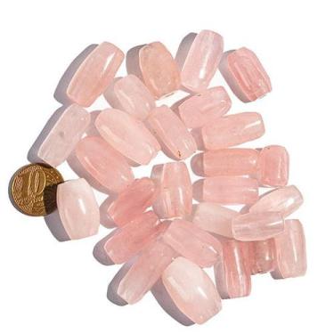Imagem de 03 Barril Furado Longitudinal Pedra Quartzo Rosa 25mm Tipo B - Artesan