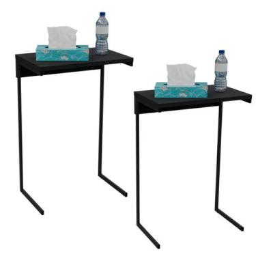 Imagem de 2 Mesa de Apoio Lateral Canto Sofá Cama Sala de Estar Notebook Delin C