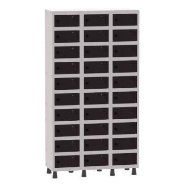 Imagem de Armário Porta Objetos de Aço 3 Vãos 30 Portas Pitão Pandin 1,90 m Cinz