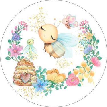 Imagem de Painel De Festa Redondo 1,50x1,50 - Abelhinha Floral Cute 005 - Via Co