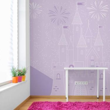 Imagem de Papel de Parede Quarto Menina Castelo Princesas Lilás 6m² - Quartinhos