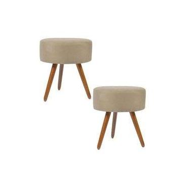 Imagem de Kit Puff Banqueta Redondo Suede Bege Claro - MOVEIS AGUIAS