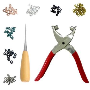 Imagem de Alicate fixador aplicador de ilhós 54 artesanatos kit com 500 ilhoses 