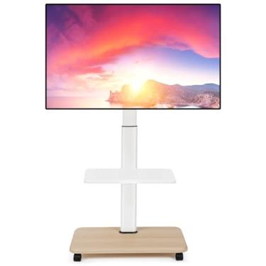Imagem de Carrinho de TV com rodinhas para TVs planas/curvas LED/LCD/OLED de 32 a 70 polegadas - altura ajustável, portátil, até 45 kg, suporte de chão com prateleira de DVD para laptop - quarto/externo