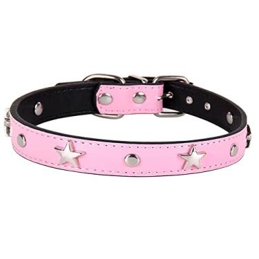Imagem de LKYADM Coleiras para cães com cravos de estrelas, coleira de couro para cães para raças pequenas e médias (1 pacote) rosa G: para circunferência do pescoço: 33 - 48 cm