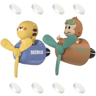 Imagem de 2 peças de purificadores de ar de carro piloto, clipe de ventilação de carro de macaco fofo com 8 tabletes perfumados difusor de ventilador de saída de ar automotivo, decoração de ventilação de