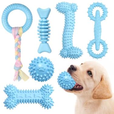 Imagem de Bininl Pacote com 6 brinquedos de mastigar para cachorros, fofos, azuis, pequenos, brinquedos para cães para dentição, brinquedos de mastigar interativos macios e duráveis para cães pequenos