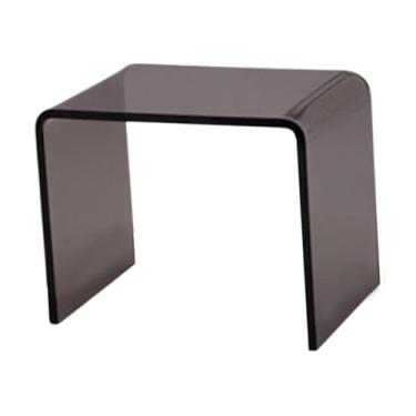 Imagem de YWJLQH Mesa lateral acrílica mesa final de acrílico quarto escritório decoração de casa com borda redonda mesa de cabeceira banco acrílico mesa final, Cinza