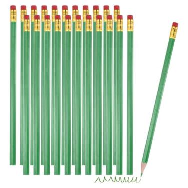 Imagem de PATIKIL Lápis de cor apagáveis, 24 peças de lápis de cor a óleo com borrachas hexagonais, haste hexagonal, lápis de cor de madeira para testes, marcação de classificação, pintura artística, verde