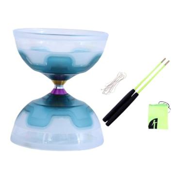 Imagem de EHJRE Conjunto de diabolo chinês com três rolamentos e varas para malabarismo, Azul