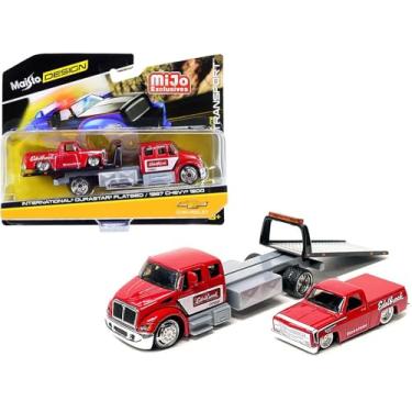 Imagem de International DuraStar Flatbed Truck and 1987 Chevrolet 1500 Pickup Truck with Bed Cove...