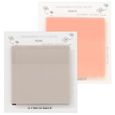 Imagem de PARTSPOWER Notas adesivas transparentes, 7,5 x 7,6 cm, notas adesivas translúcidas para livros, estudo da Bíblia, leitura, material escolar de escritório, 100 folhas/bloco (pérola e pêssego)