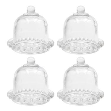 Imagem de MDEOOSKY 4 unidades mini cúpulas de bolo expositor de biscoitos suporte de bolo suporte de bolo placa de cúpula tampa de vidro de frutas escudo para aniversário casamento dia das bruxas nata