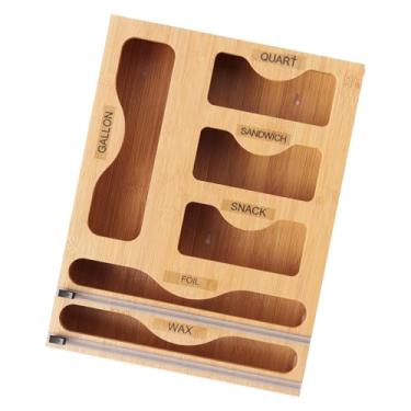 Imagem de YWJLQH Organizador de armazenamento de saco, rolo de bambu, suporte com cortador, filme aderente, cortador, organização de cozinha para cozinha