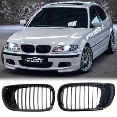 Imagem de BILLDIO Grade E46 - Grelha de ripas únicas de rim preto compatível com BMW Série 3 2002-2005 E46 4 portas 320i 325i 325xi 330i 330xi ABS Gloss Black Kidney Grill