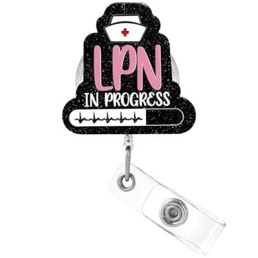 Imagem de Plifal Carretel de crachá de enfermeira com clipe de identificação para LPN preto em andamento, carretel de crachá para enfermeiras médicas e profissionais