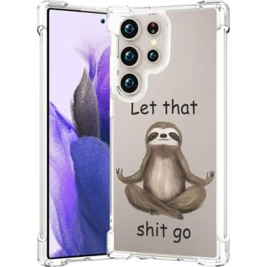 Imagem de CCFUNCASE Compatível com Samsung Galaxy S25 Ultra capa transparente fofa para mulheres - Capas de telefone robustas Funda Capa protetora (engraçado Bradypod bicho preguiça meditando)