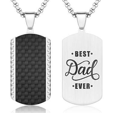Imagem de HAWSON Colar com pingente para homens em caixa de presente, colar de aço inoxidável com placa de identificação de cachorro para pai do filho e filha para o dia dos pais, aniversário e Natal., Aço inoxidável, Sem Pedra Preciosa