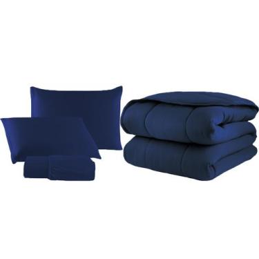 Imagem de Kit Edredom Casal Malha 100% Algodão 04 Pçs Liso Dupla Face C/ Viés - 