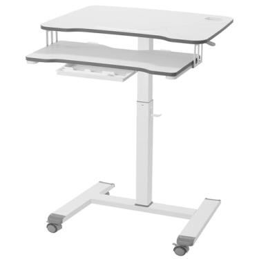 Imagem de ETHU Mobile standing desk with keyboard tray, computer workstation, laptop trolley with adjustable height and wheels (white)
