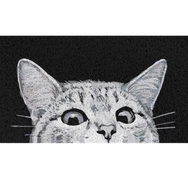 Imagem de Tapete de porta engraçado e aparável para ambientes internos e externos, 45 × 75 cm, capachos de boas-vindas à sujeira, antiderrapante, durável e lavável para entrada (gato espiando)