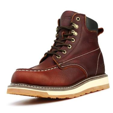 Imagem de SAFETY LOONG Botas De Trabalho Moc Toe Para Homens, Bico Macio, Confortável, Couro Integral, Antiderrapante, Sola De Cunha, Construção, Botas De Trabalho De 6" 10