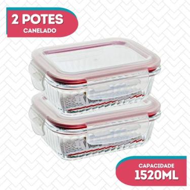 Imagem de Kit 2 Potes Vidro Hermético Canelado Marmita Fitness 1520ml - Belo Vid