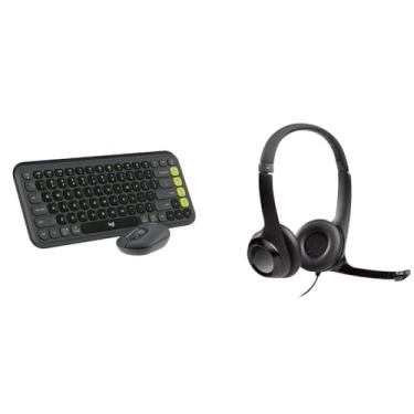 Imagem de Kit Teclado e Mouse sem fio Logitech POP Icon com Teclas e Botões Personalizáveis Grafite + Headset com fio USB Logitech H390 Preto