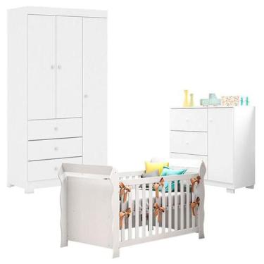 Imagem de Quarto de Bebê Duda 3 Portas com Berço Americano Lara Branco Brilho  P
