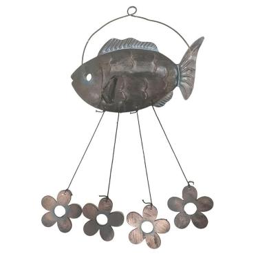 Imagem de Sino Dos Ventos Peixe Flores Kit 3 Unidades Jardim Varanda Decoraçao Quintal Ambiente Externo Enfeite
