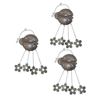 Imagem de Sino Dos Ventos Joaninha Flores Kit 3 Unidades Decoraçao Jardim Varanda Som Suave Relaxante Enfeite Quintal