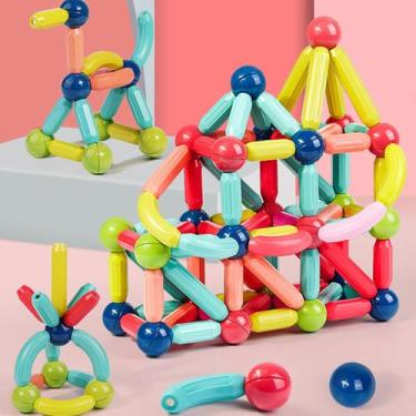 Imagem de Brinquedo de Encaixar Bloco Magnético Infantil Blocos de Montar 64 Peç