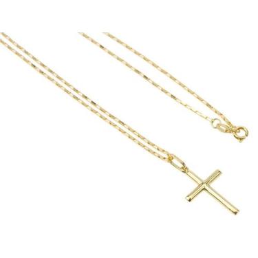 Imagem de Corrente De Ouro Masculina Cadeado 60cm Pingente Cruz Crucifixo - DR J