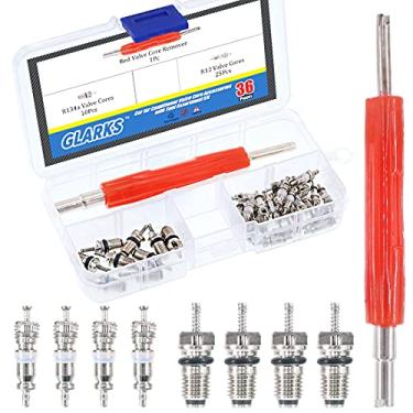 Imagem de Glarks 36 peças de acessórios para válvula de ar condicionado de carro núcleo de válvula Schrader acessórios A/C R12 R134a haste de válvula de refrigeração de pneu com cabeça dupla de remoção de desmantelamento kit de ferramenta de sorção