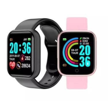 Imagem de Smartwatch Digital, Monitor de Frequência Cardíaca, Tela Colorida, Pulseiras em Preto e Rosa