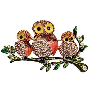 Imagem de Tvoip Broche de liga de cristal em forma de coruja gota de óleo presente para meninas mulheres joias casamento noiva (marrom), Metal, broches