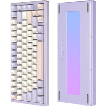 Imagem de ATTACK SHARK X75 Teclado mecânico sem fio RGB para jogos CNC de alumínio 75%, modo triplo-BT/2.4G/com fio, junta de troca a quente montada, bateria de 5000mAh, driver VIA Web para Win/Mac(Roxo)