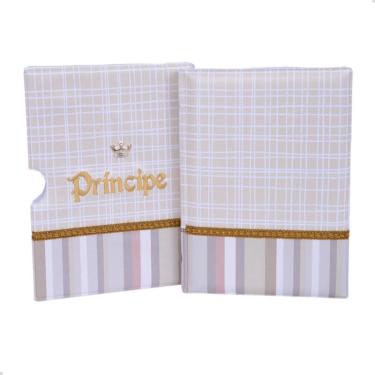 Imagem de Luva Álbum 40 fotos 15x21 Príncipe luxo bege Bebê Coroa Newborn