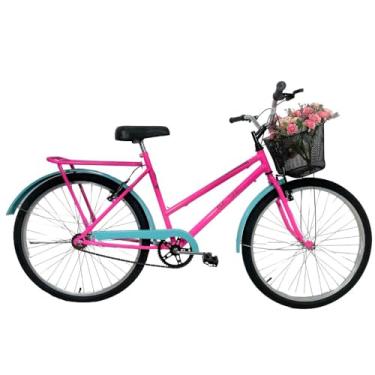 Imagem de Bicicleta Retrô Aro 26 Freio V-Brake Cesta Rosa/Anis