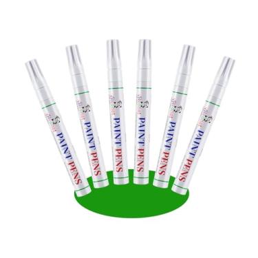 Imagem de VHEONET Canetas de tinta branca marcadores permanentes – Pacote com 6 marcadores à prova d'água à base de óleo para pneu, borracha, madeira, pedras, metal, lona, plástico, superfície escura, material
