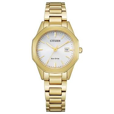 Imagem de Citizen Relógio feminino clássico Corso em aço inoxidável dourado, mostrador branco (modelo: EW2582-59A), Prateado - Branco