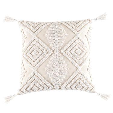 Imagem de Capas de almofada, capas de almofada boho, capas de almofada de lona 48 x 48 cm, capas de almofada texturizadas boho com borla e franja quadrada para sofá