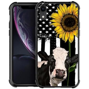 Imagem de Goodsprout Capa compatível com iPhone XR vaca girassol vetorial bandeira gráfica para meninas, design de padrão de imagem à prova de choque anti-arranhões capa traseira rígida PC para iPhone XR