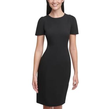 Imagem de Calvin Klein Vestido feminino de manga curta com costura princesa (padrão e pequeno), Black Noir, 36