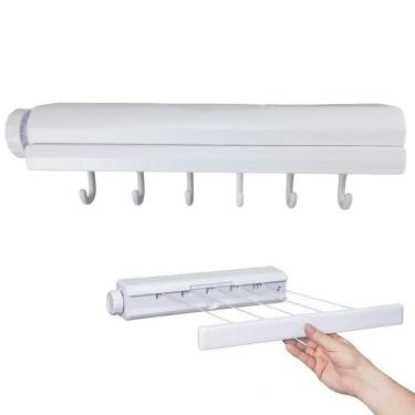 Imagem de Varal de Parede Retratil Automatico 5 Cordas Ajustavel Extensivel 6 Ganchos Secador de Roupa Lavanderia Organizaçao Casa Apartamento Multiuso