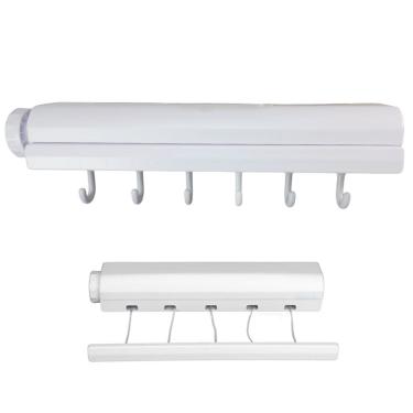 Imagem de Varal Retratil de Parede 6 Ganchos 5 Cordas Ajustavel Extensivel Secador de Roupa Lavanderia Casa Apartamento Organizaçao