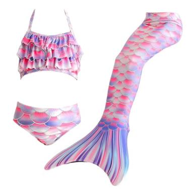 Imagem de LVTFCO Vestido cauda de sereia cauda de peixe vestido de princesa 3 peças fantasia cosplay de verão, rosa - 130