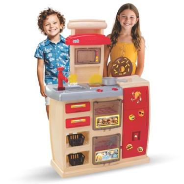 Imagem de Cozinha Infantil de Brinquedo Master Vermelha Pia e Torneira com Água de Verdade, Acessórios, Gaveta, Micro-ondas, Forninho, Lava Louças, Geladeira, Ensaboador - Magic Toys